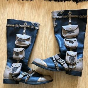 Steampunk Black and Brown Heeled Boots